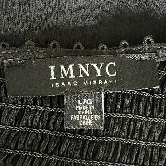 IMNYC Isaac Mizrahi Smocked Bodice Chiffon Shift Dress in Black - Size Large - Picture 5 of 6